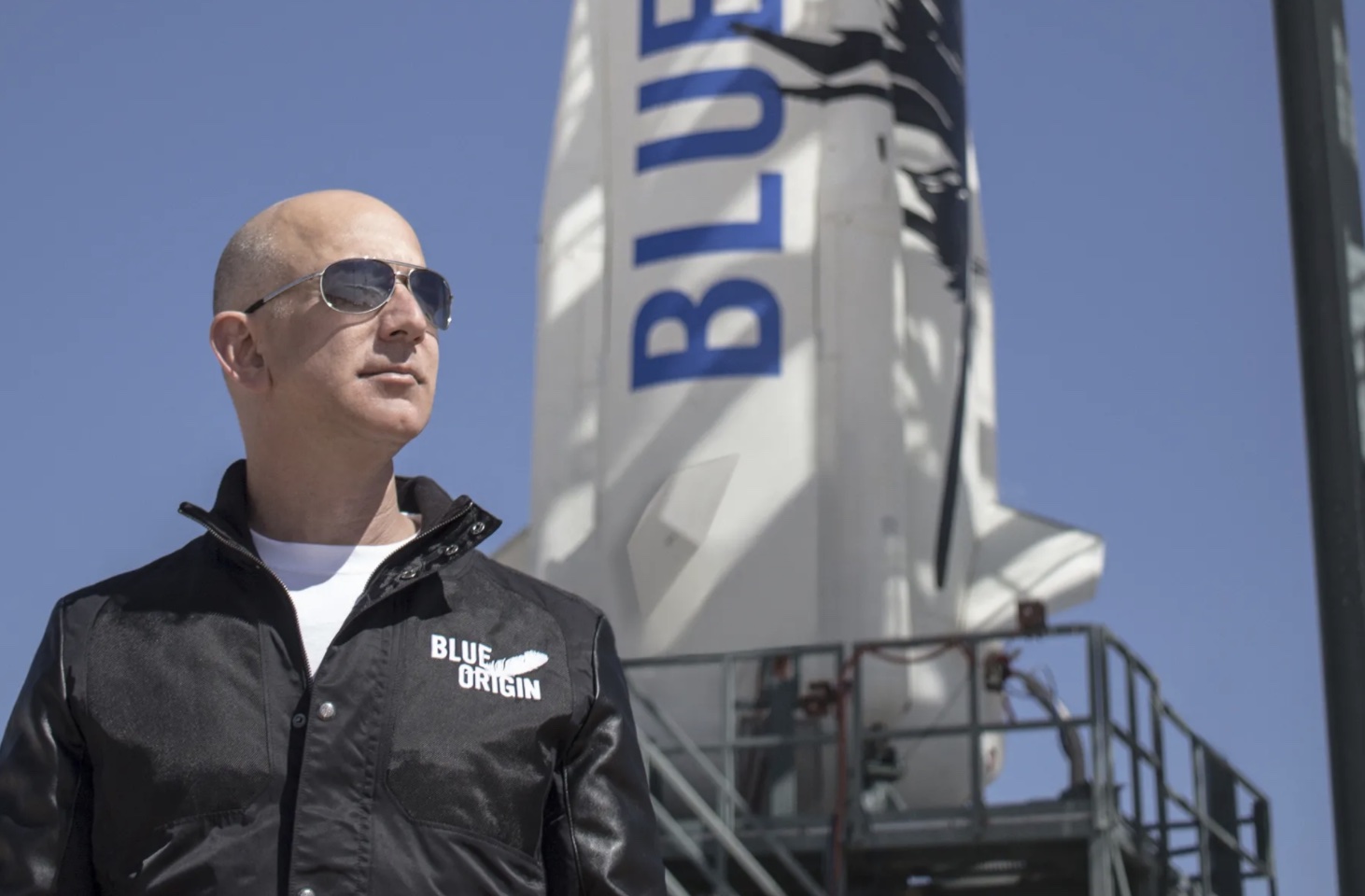 Jeff Bezos, founder of Blue Origin, at New Shepardu00e2u20acu2122s West Texas launch facility before the rocketu00e2u20acu2122s maiden voyage, April 24, 2015. u00e2u20acu201d BLUE ORIGIN/AFP pic