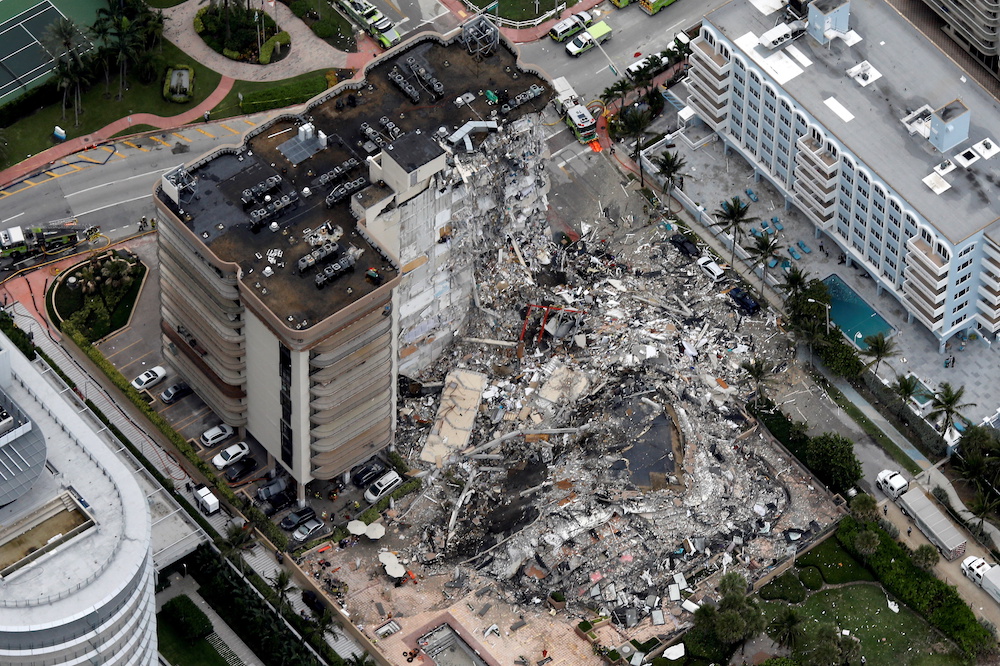 An aerial view showing a partially collapsed building in Surfside near Miami Beach, Florida, US, June 24, 2021. u00e2u20acu201d Reuters pic