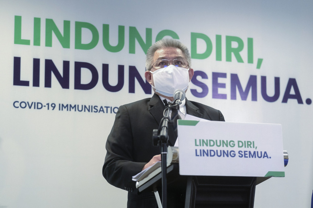 Health Minister Datuk Seri Dr Adham Baba during a press conference on Covid-19 developments at the Covid-19 Immunisation Task Force headquarters in Putrajaya, June 21, 2021. u00e2u20acu201d Bernama pic 