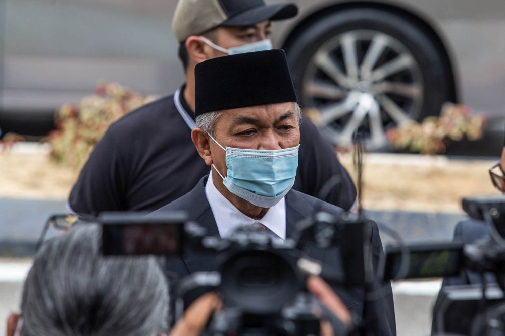 Umno president Datuk Seri Ahmad Zahid Hamidi speaks to members of the press outside Istana Negara in Kuala Lumpur June 11, 2021. u00e2u20acu201d Picture by Firdaus Latifn