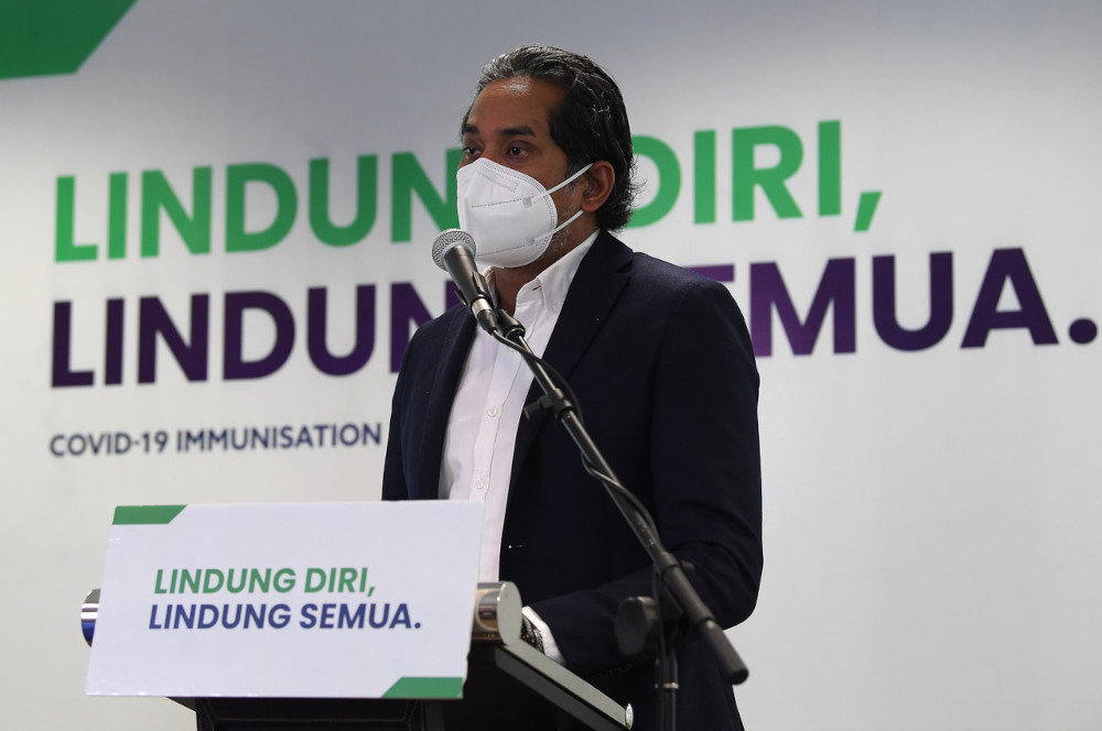 Khairy Jamaluddin speaks at a media conference on the National Covid-19 Immunisation Programme developments in Putrajaya, June 14, 2021. u00e2u20acu201d Bernama pic 