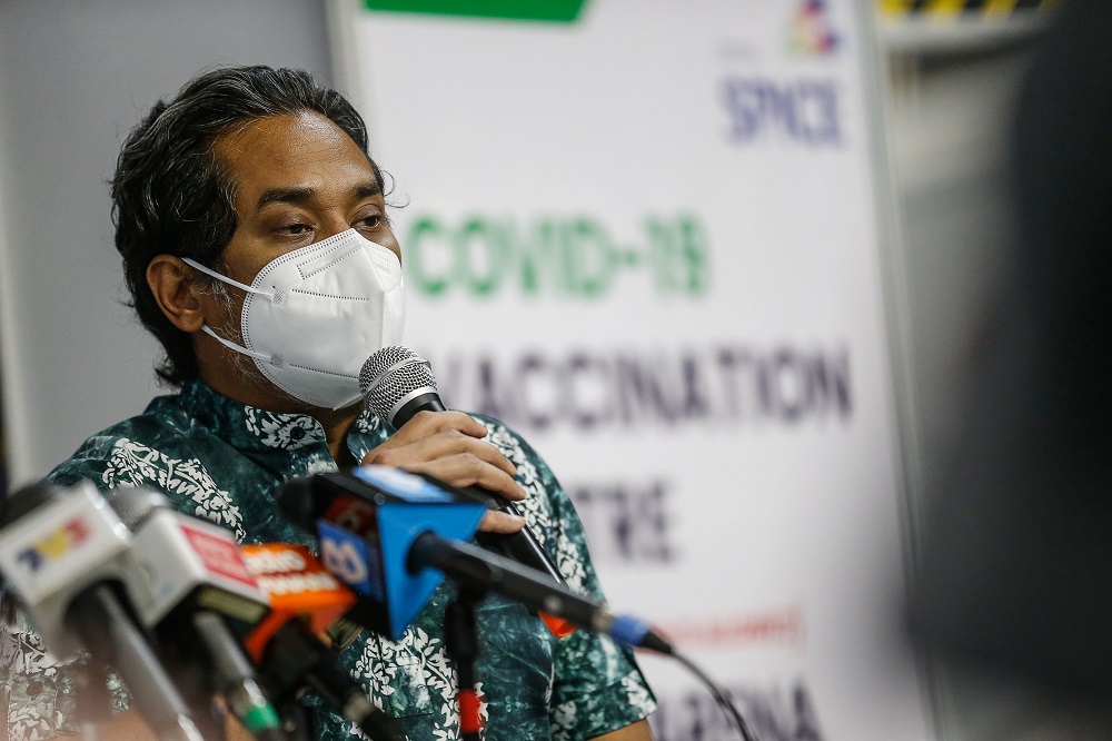 Minister of Science Technology and Innovation Khairy Jamaluddin speaks to reporters after visiting the Vaccine Distribution Centre at the SPICE Arena in George Town June 2, 2021. u00e2u20acu2022 Picture by Sayuti Zainudin