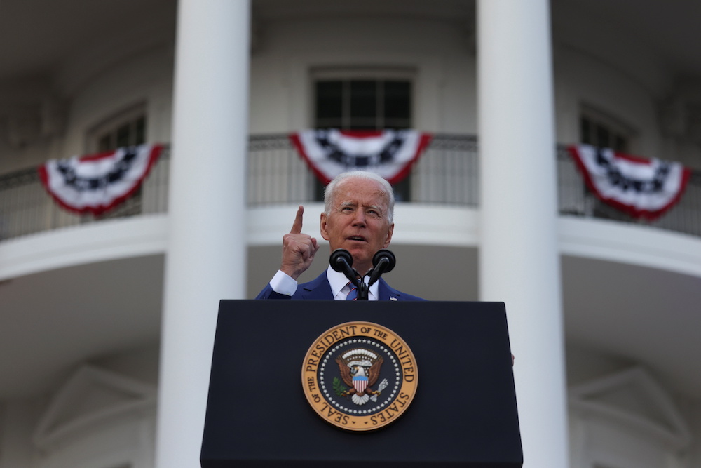 US President Joe Biden delivers remarks at the White House at a celebration of Independence Day in Washington July 4, 2021. u00e2u20acu201d Reuters pic