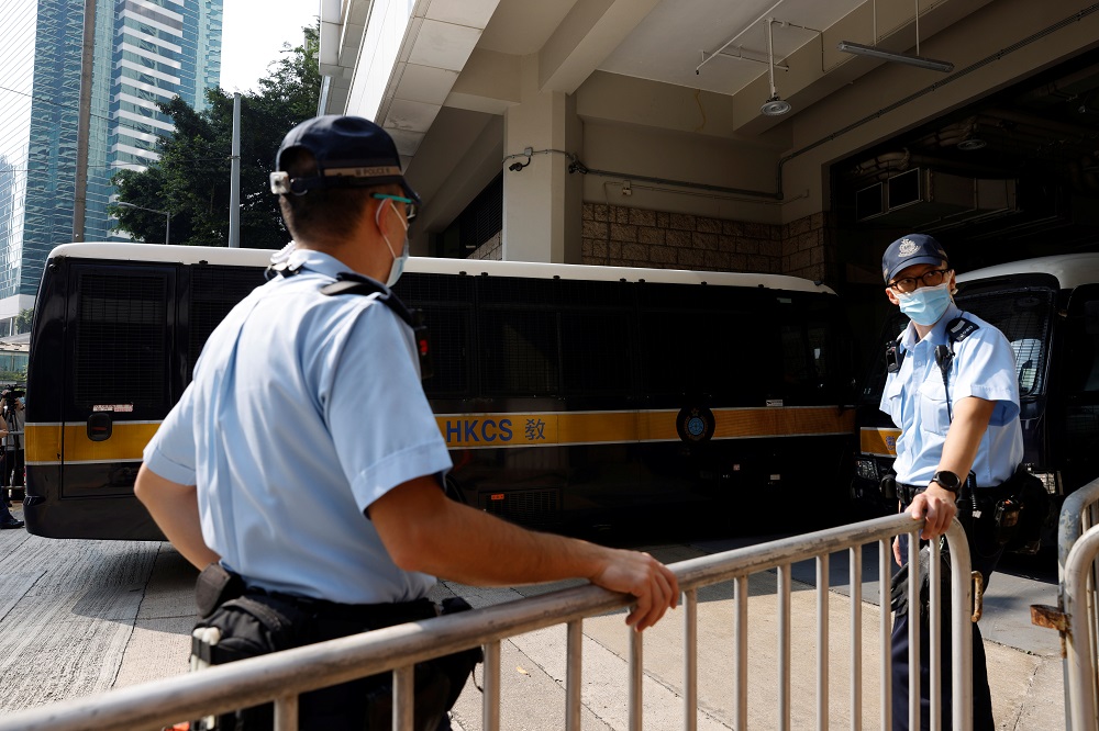A prison van carrying Tong Ying-kit, the first person charged under the new national security law, arrives at High Court for a hearing, in Hong Kong July 27, 2021. u00e2u20acu201d Reuters pic
