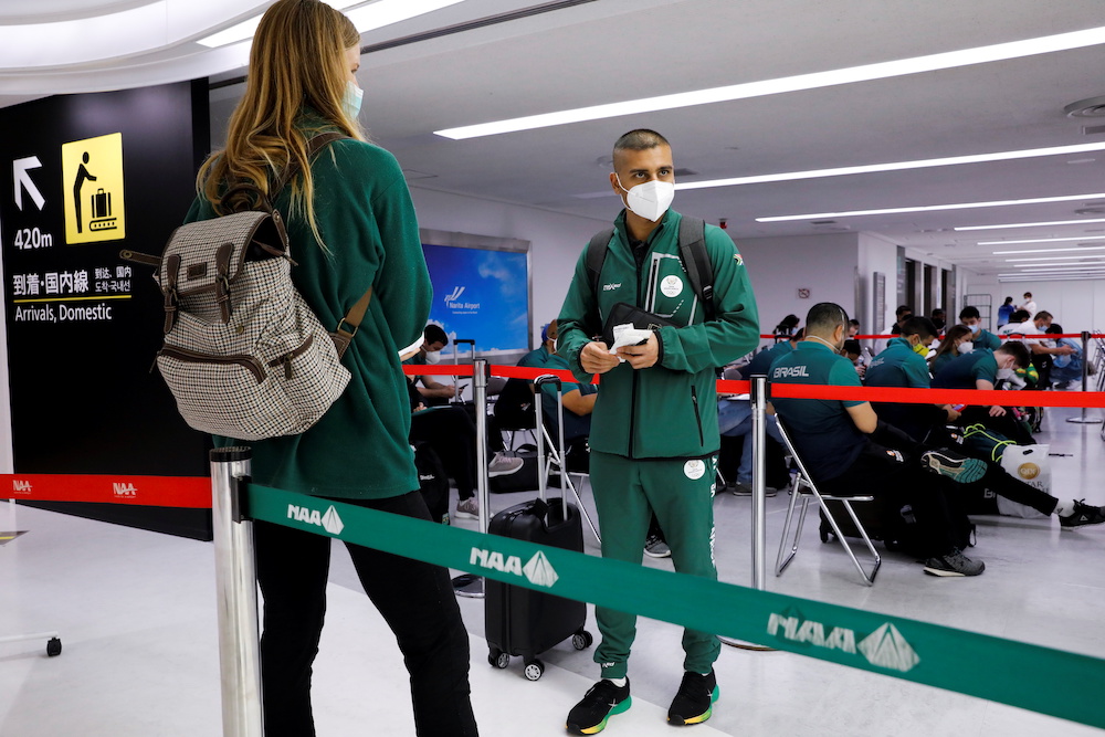 Members of South Africa team wait to be tested for a coronavirus disease (Covid-19) at Narita international airport ahead of Tokyo 2020 Olympic Games in Narita, east of Tokyo, Japan July 17, 2021. u00e2u20acu201d Reuters pic