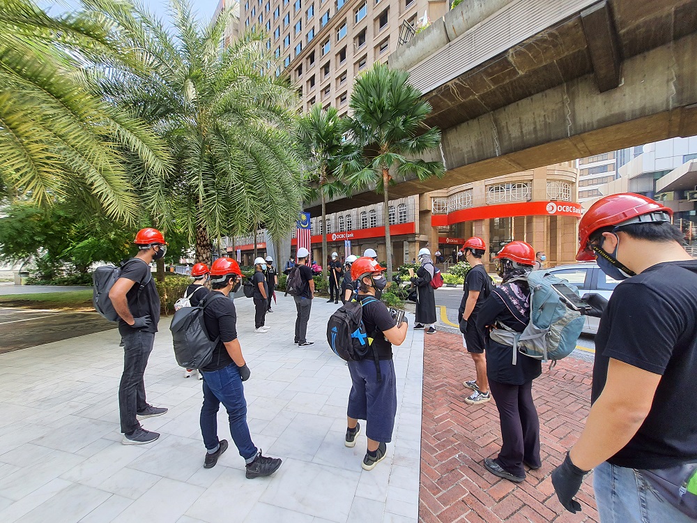 A crowd gathered at the Masjid Jamek LRT Station ahead of the #Lawan protest today, July 31, 2021. u00e2u20acu2022 Picture by Shafwan Zaidon 