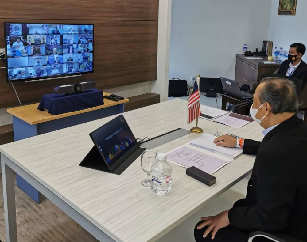 Tan Sri Muhyiddin Yassin chairing the special meeting of the National Security Council via teleconferencing to discuss the latest situation of Covid-19 in the country, July 5, 2021. u00e2u20acu201d Picture from Facebook/Muhyiddin Yassin
