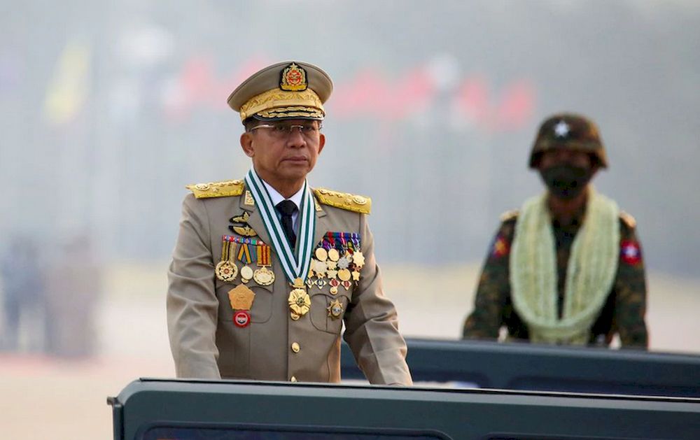 Myanmaru00e2u20acu2122s military ruler Min Aung Hlaing presides over an army parade on Armed Forces Day in Naypyitaw, Myanmar, March 27, 2021. u00e2u20acu201d Reuters pic
