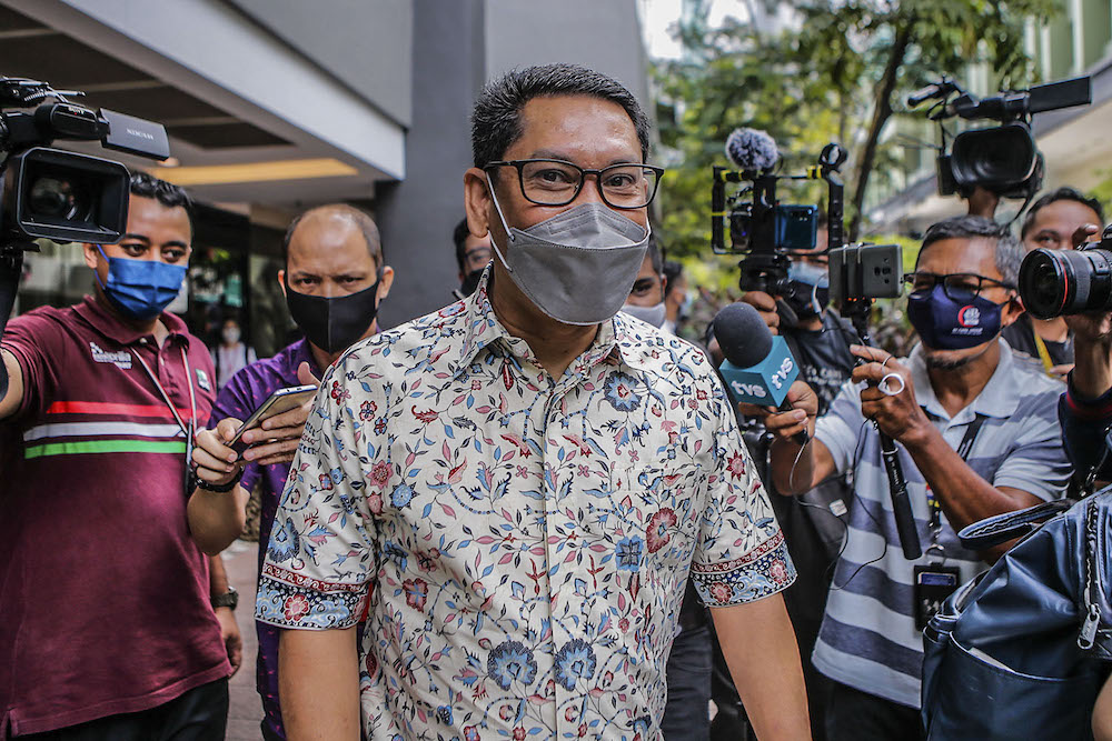 Bersatu deputy president and special adviser to the prime minister Datuk Seri Ahmad Faizal Azumu is seen leaving the Publika compound after a special meeting was held, August 15, 2021. u00e2u20acu2022 Picture by Hari Anggara