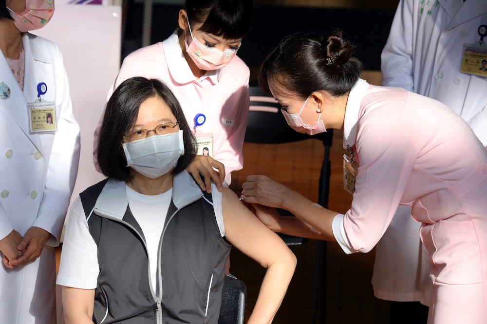 A nurse administers a dose of the domestically developed Medigen Vaccine Biologics Corp's Covid-19 vaccine for Taiwan President Tsai Ing-wen at National Taiwan University Hospital in Taipei, Taiwan August 23, 2021. u00e2u20acu201d Reuters pic
