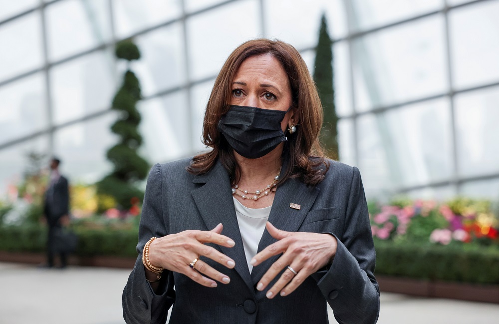 US Vice President Kamala Harris speaks to reporters at the Flower Dome at Gardens by the Bay in Singapore August 24, 2021. u00e2u20acu2022 Reuters pic