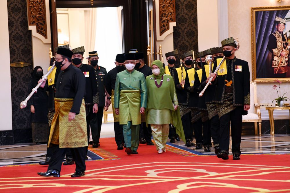 The Yang di-Pertuan Agong and Raja Permaisuri Agong arrive for the swearing-in ceremony of Prime Minister Datuk Ismail Sabri Yaakobu00e2u20acu2122s new Cabinet at Istana Negara August 30, 2021. u00e2u20acu201d Bernama pic