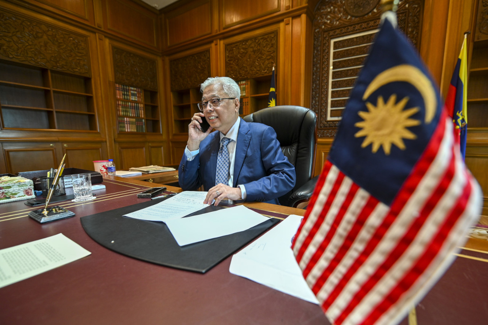 Prime Minister Datuk Seri Ismail Sabri Yaakob receives a phone call from Australian Prime Minister Scott John Morrison at Perdana Putra, August 24, 2021. u00e2u20acu201d Bernama pic 