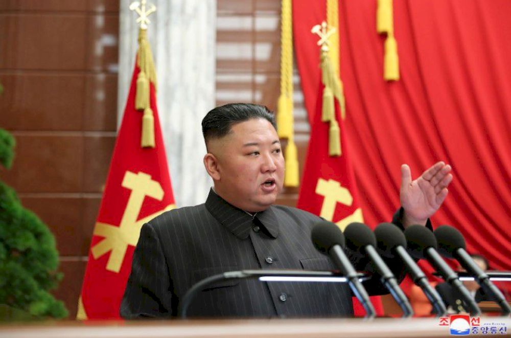 North Korean leader Kim Jong Un speaks during a Report on Enlarged Meeting of the 2nd Political Bureau of the 8th Central Committee of the Workers' Party of Korea, in Pyongyang. u00e2u20acu201d KCNA pic via Reuters