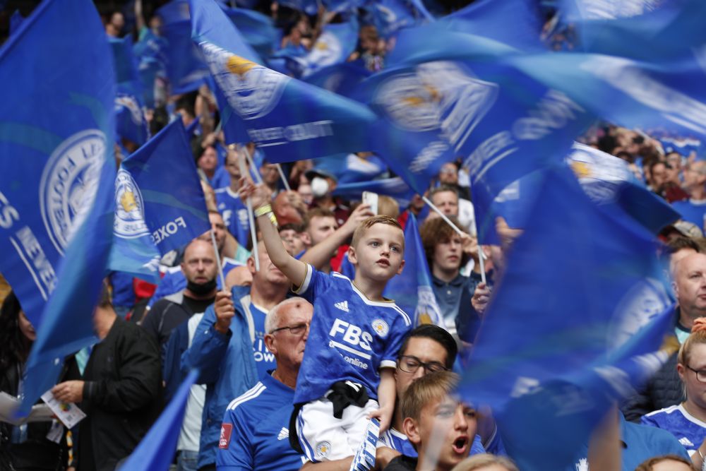 Leicester City fans in the stands wave flags ahead of their FA Community Shield clash with Manchester City at Wembley, London August 7, 2021. u00e2u20acu2022 Reuters pic