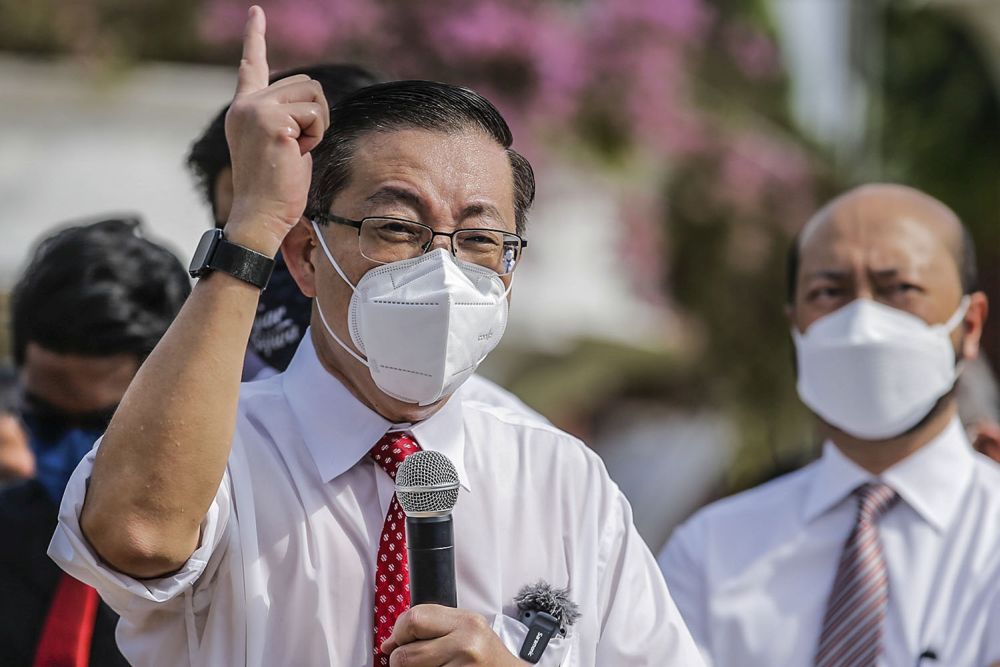 Bagan MP Lim Guan Eng addresses members of the media at the Merdeka Square in Kuala Lumpur August 2, 2021. u00e2u20acu201d Picture by Hari Anggara