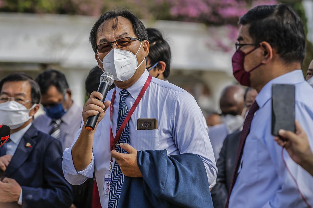 Selangau MP Baru Bian addresses members of the media at the Merdeka Square in Kuala Lumpur August 2, 2021. u00e2u20acu201d Picture by Hari Anggara