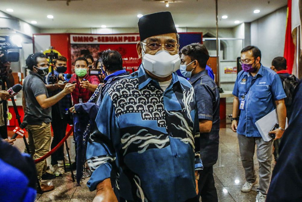 Datuk Seri Tajuddin Abdul Rahman is pictured at Umnou00e2u20acu2122s headquarters at Menara Dato Onn in Kuala Lumpur August 17, 2021. u00e2u20acu2022 Picture by Hari Anggarann