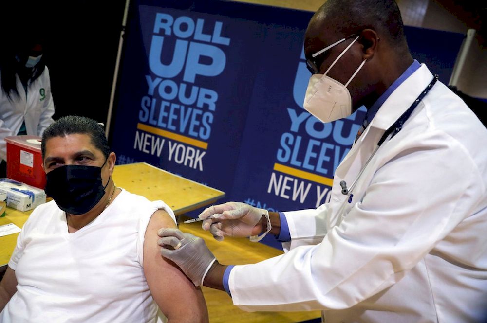 Eugenio Brito receives a Pfizer vaccination shot amid the coronavirus disease (Covid-19) pandemic, in the Harlem section of Manhattan in New York City, New York, US, April 23, 2021. u00e2u20acu201d Reuters pic