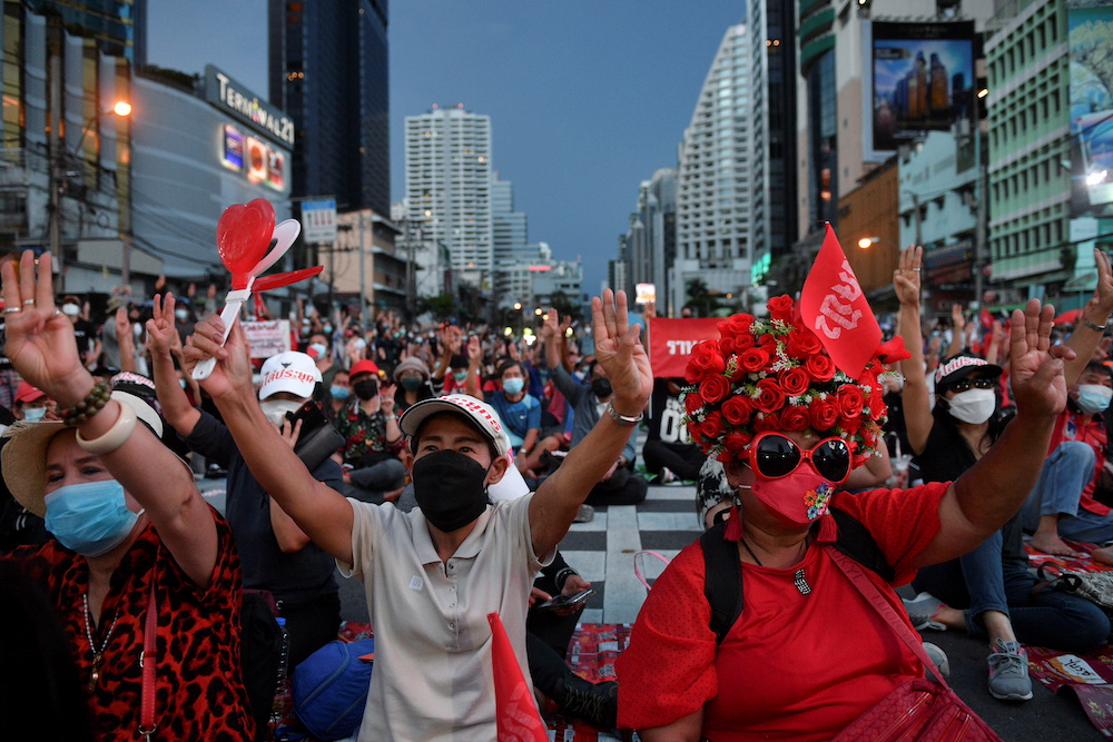 Demonstrators show the three-finger salute during a protest over Thai government's handling of the Covid-19 pandemic and to demand Prime Minister Prayut Chan-o-cha's resignation, in Bangkok, Thailand September 2, 2021. u00e2u20acu201d Reuters pic