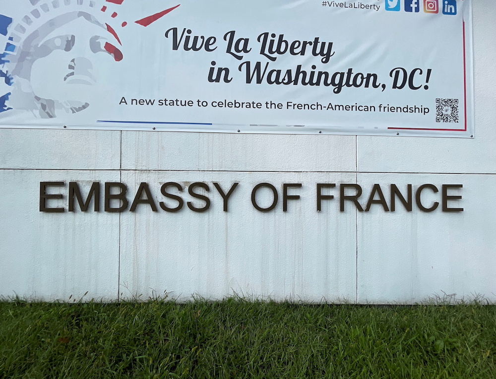 A sign outside the French Embassy is seen after it was announced France decided to recall its ambassadors in the United States and Australia, in Washington September 17, 2021. u00e2u20acu201d Reuters pic