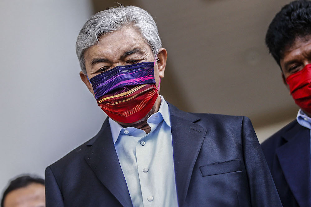 Former deputy prime minister Datuk Seri Ahmad Zahid Hamidi, is pictured at the Kuala Lumpur High Court Complex, September 20, 2021. u00e2u20acu2022 Picture by Hari Anggara