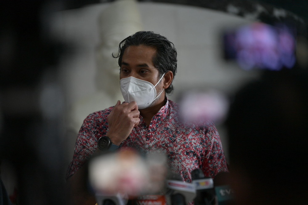 Health Minister Khairy Jamaluddin speaks at a news conference at Wisma Bapa Malaysia in Petra Jaya, Kuching September 26, 2021. u00e2u20acu201d Bernama pic