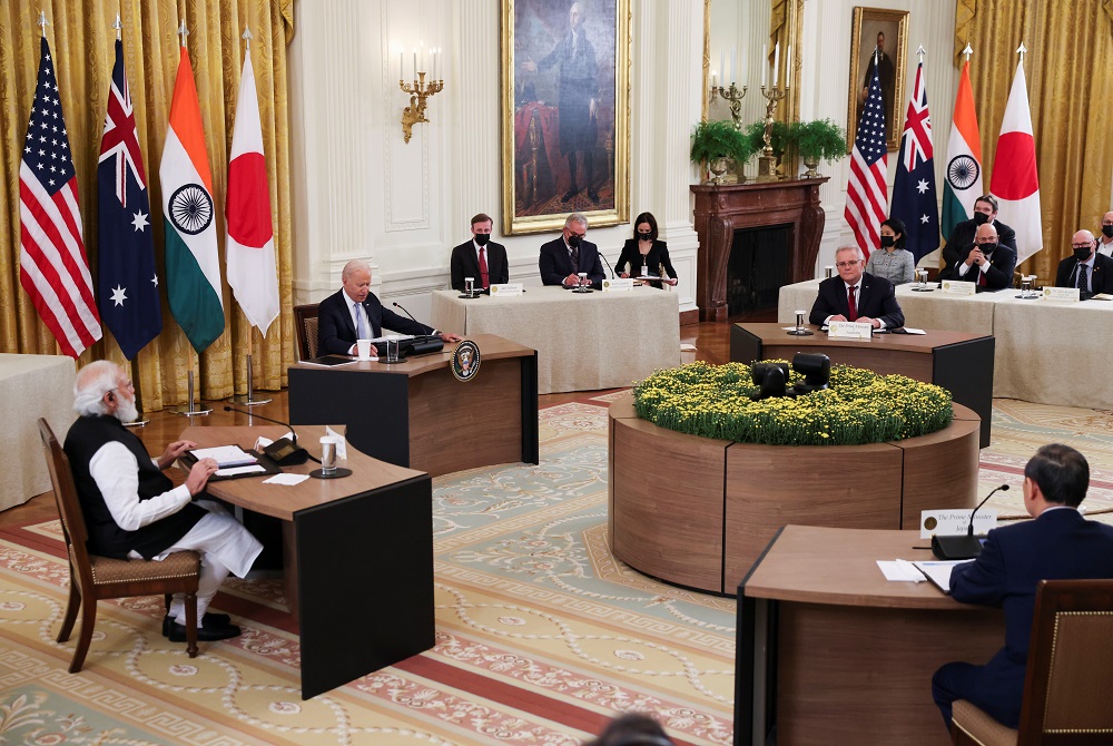 US President Joe Biden hosts a 'Quad nations' meeting at the Leaders' Summit of the Quadrilateral Framework with India's PM Narendra Modi, Australia's PM Scott Morrison and Japan's PM Yoshihide Suga in Washington September 24, 2021. u00e2u20acu2022 Reuters pic