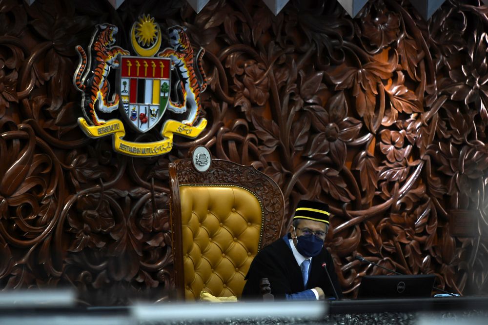 Speaker Datuk Azhar Azizan Harun speaks during a Parliament sitting in Dewan Rakyat, Kuala Lumpur September 14, 2021. u00e2u20acu201d Bernama picnn
