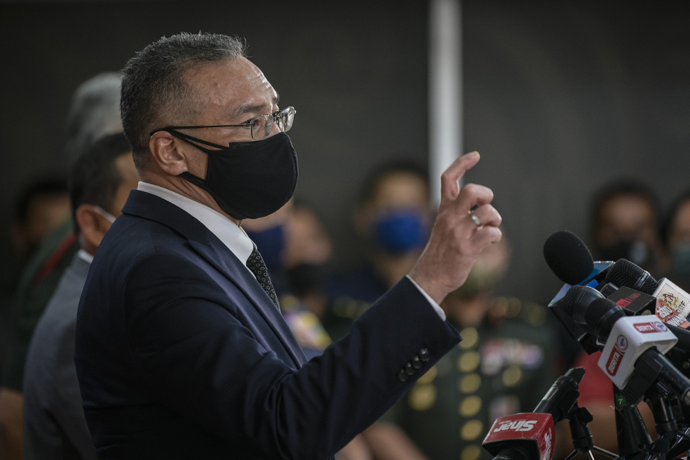 Senior Defence Minister Datuk Seri Hishammuddin Hussein speaks at a media conference at Wisma Pertahanan in Kuala Lumpur, September 1, 2021. u00e2u20acu201d Bernama pic 