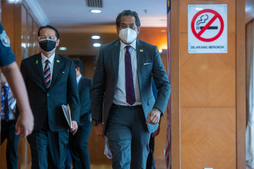 Health Minister Khairy Jamaluddin on his way to a press conference in Putrajaya, September 1, 2021. u00e2u20acu201d Picture by Shafwan Zaidon