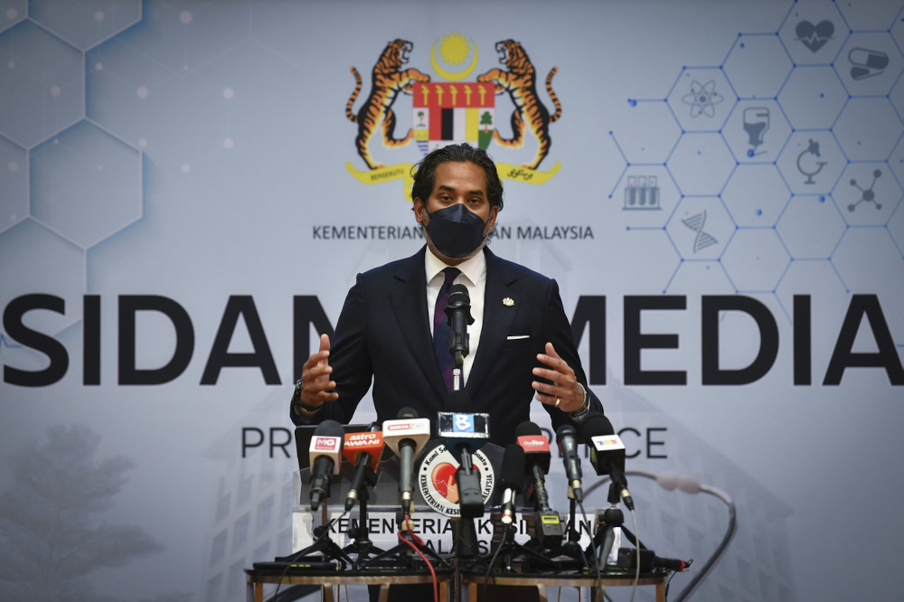 Health Minister Khairy Jamaluddin speaks at a press conference at the Health Ministry in Putrajaya, September 24, 2021. u00e2u20acu201d Bernama pic 