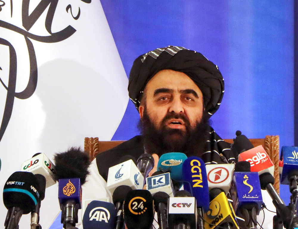 Taliban acting Foreign Minister Amir Khan Muttaqi speaks during a news conference in Kabul Afghanistan September 14, 2021. Picture taken September 14, 2021. u00e2u20acu201d Reuters picnn