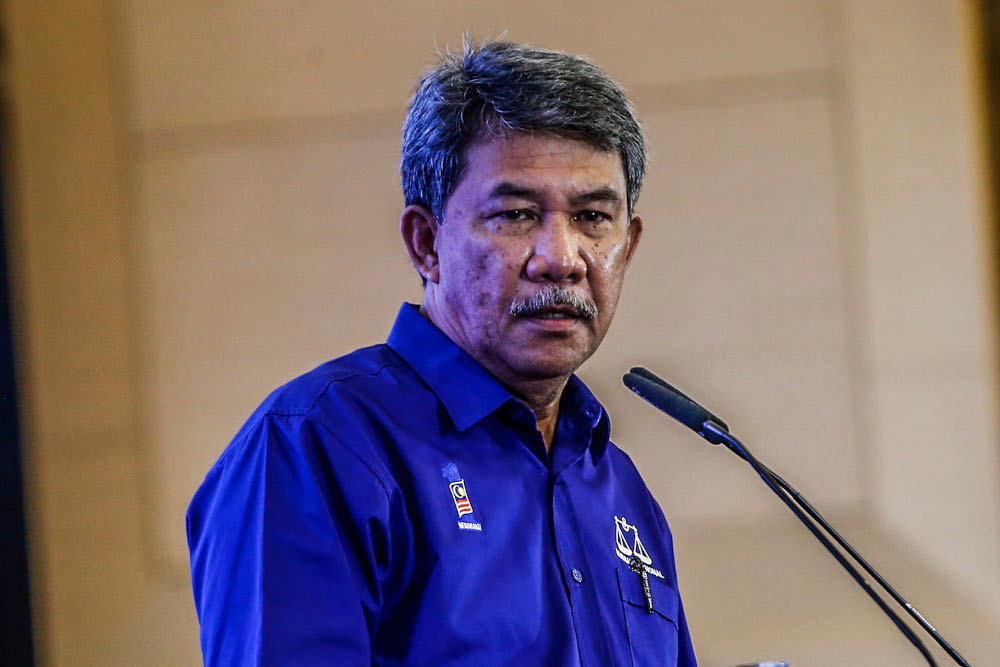 Barisan Nasional deputy chairman Datuk Seri Mohamad Hasan speaks at the launch of the coalition's election machinery for the Melaka state poll at the World Trade Centre Kuala Lumpur October 27, 2021. u00e2u20acu2022 Picture by Hari Anggara