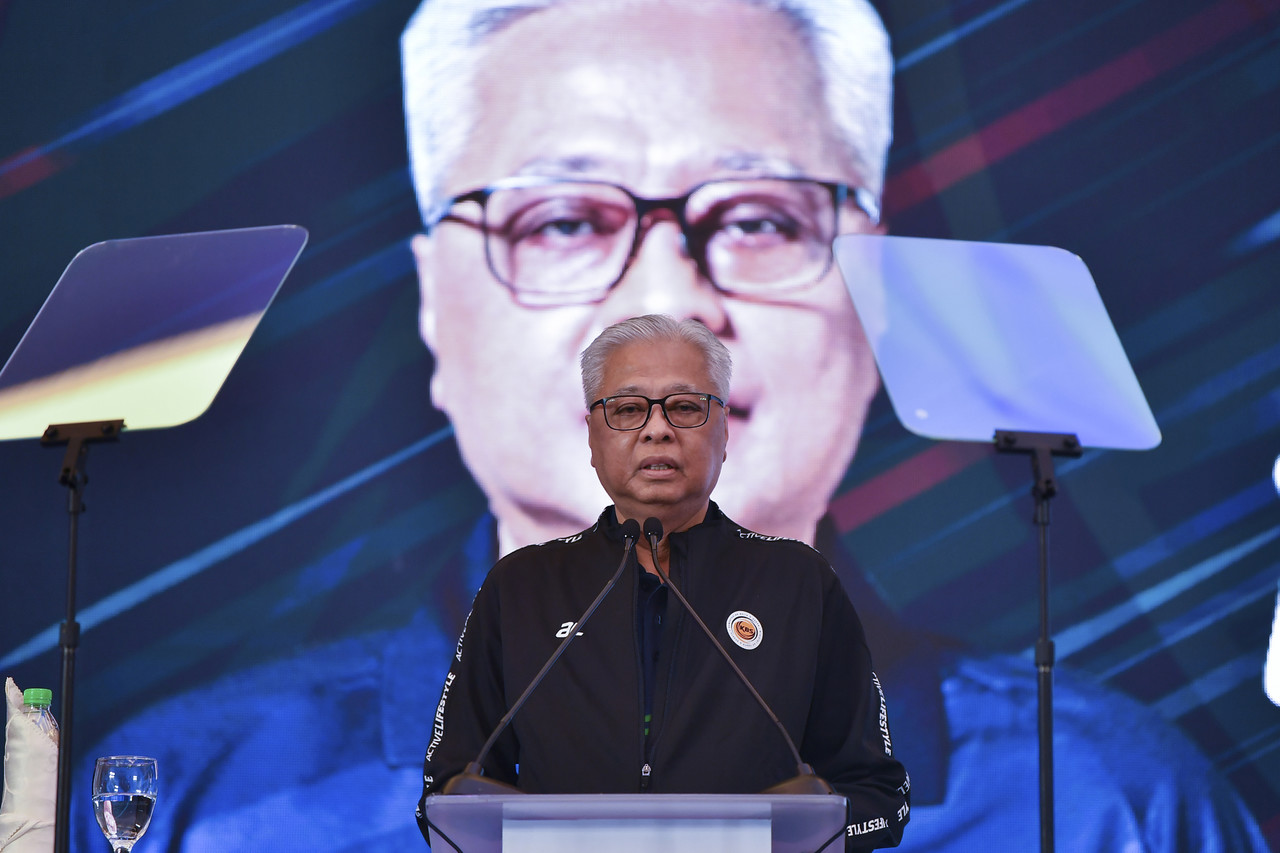 Prime Minister Datuk Seri Ismail Sabri Yaakob delivering a speech during the opening ceremony of National Sports Day 2021 (HSN2021) at the Ministry of Youth and Sports (KBS) in Putrajaya, October 9, 2021. u00e2u20acu201d Bernama pic