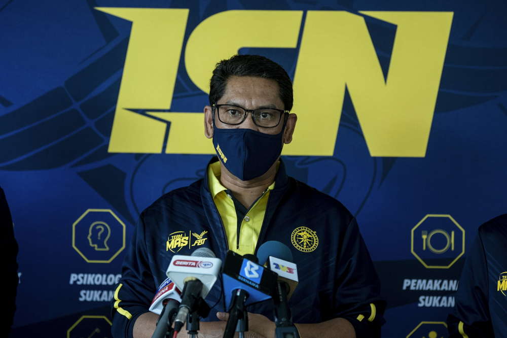 Youth and Sports Minister Datuk Seri Ahmad Faizal Azumu speaks at a media conference after making an official visit to the National Sports Institute in Kuala Lumpur, October 14, 2021. u00e2u20acu201d Bernama pic 