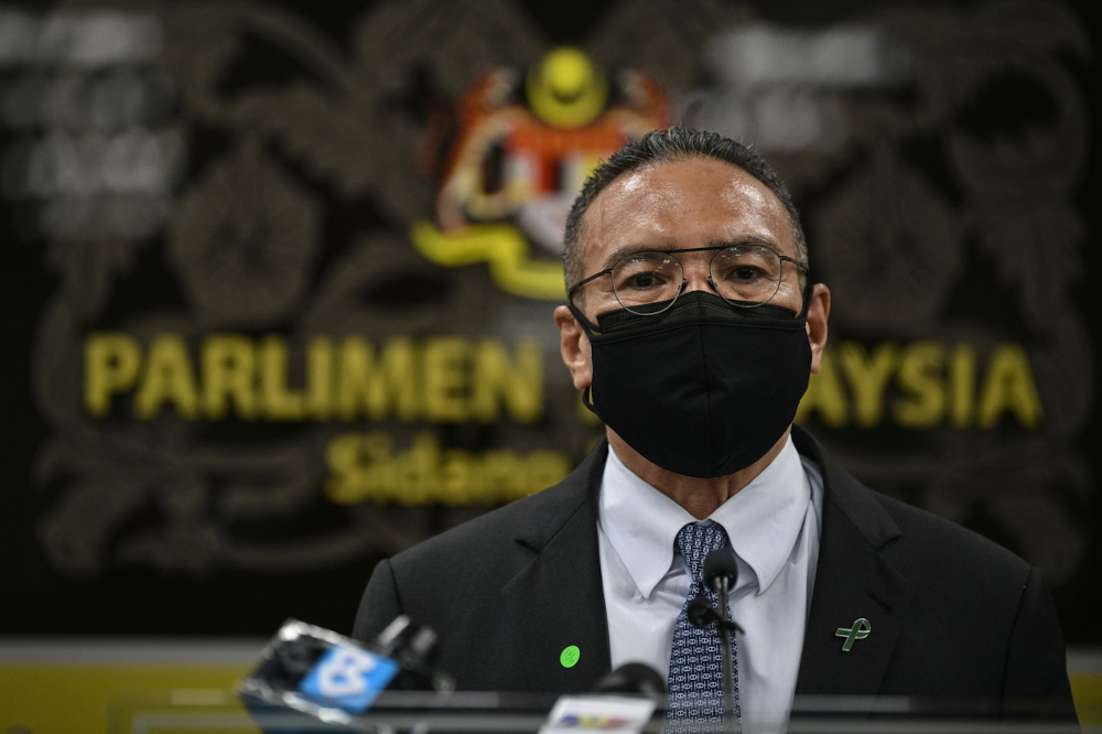 Defence Minister Datuk Seri Hishammuddin Hussein speaking to the media at a press conference in Parliamentu00e2u20acu2122s media centre, October 12, 2021. u00e2u20acu201d Bernama pic 