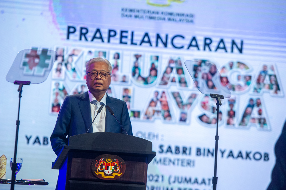 Prime Minister Datuk Seri Ismail Sabri Yaakob officiates the soft launch of Keluarga Malaysia at Auditorium Angkasapuri in Kuala Lumpur October 8, 2021. u00e2u20acu201d Picture by Shafwan Zaidon 