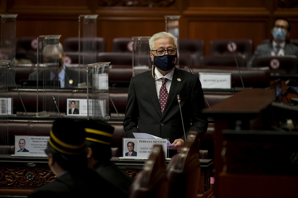 Prime Minister Datuk Seri Ismail Sabri Yaakob speaks during question time at the Dewan Negara sitting today, October 7, 2021. u00e2u20acu2022 Bernama pic