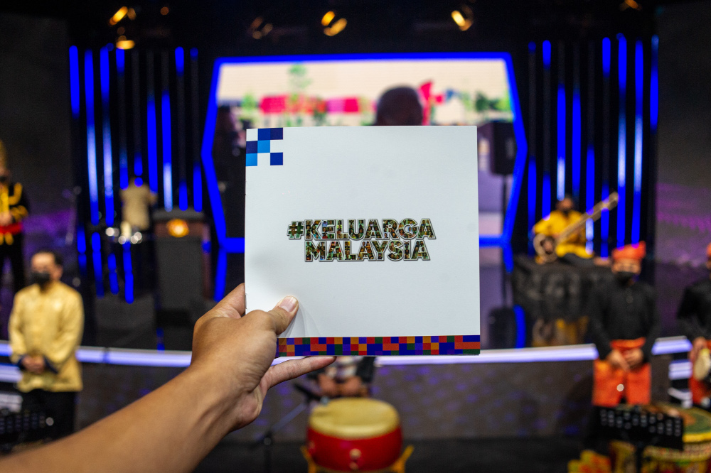 The logo of Keluarga Malaysia during the soft launch at Auditorium Angkasapuri in Kuala Lumpur, October 8, 2021. u00e2u20acu201d Picture by Shafwan Zaidon