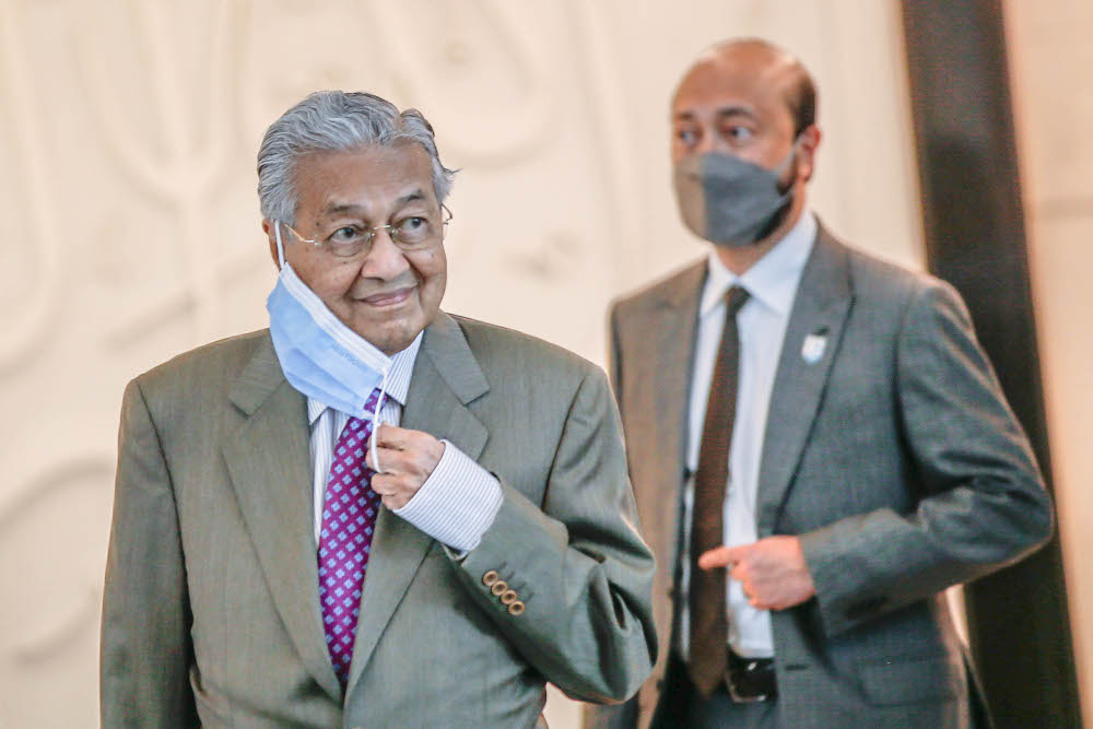 Parti Pejuang Tanahair chairman Tun Dr Mahathir Mohamad speaks to reporters during a press conference at Yayasan Al Bukhary Kuala Lumpur, October 25, 2021. u00e2u20acu2022 Picture by Hari Anggara