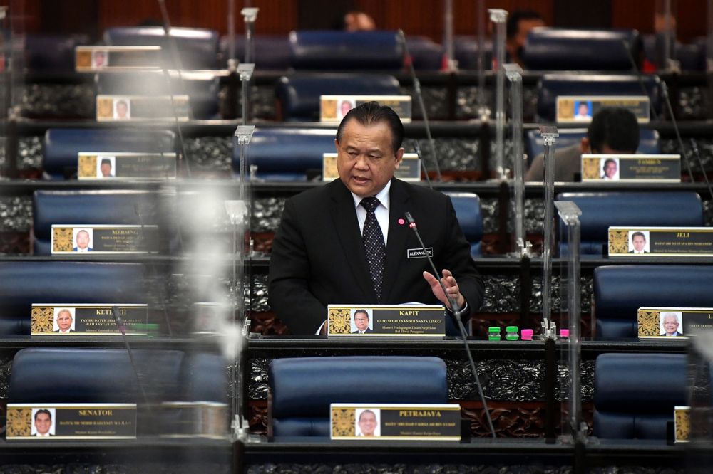 Domestic Trade and Consumer Affairs Minister Datuk Seri Alexander Nanta Linggi addresses members of Parliament in Kuala Lumpur October 26, 2021. u00e2u20acu201d Bernama picn