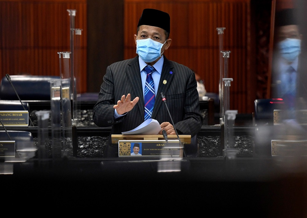 Datuk Seri Shahidan Kassim speaks during Question Time at the Dewan Negara sitting today, October 7, 2021. u00e2u20acu2022 Bernama pic