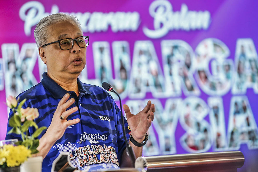 Prime Minister Datuk Seri Ismail Sabri Yaakob speaks at the launch of the Keluarga Malaysia (Malaysian Family) month in Kuala Lumpur November 7, 2021. u00e2u20acu2022 Picture by Hari Anggara