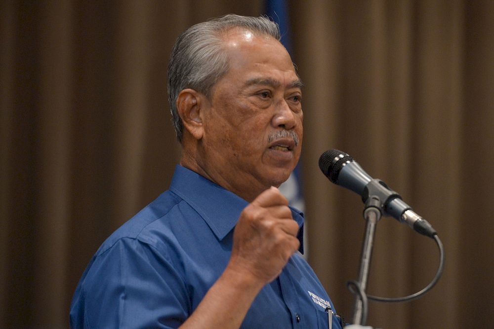 President of Perikatan Nasional (PN), Tan Sri Muhyiddin Yassin speaks during the candidate announcement ceremony by Perikatan Nasional for the Melaka State Election in Shah Alam on November 6, 2021. u00e2u20acu201d Picture by Miera Zulyana