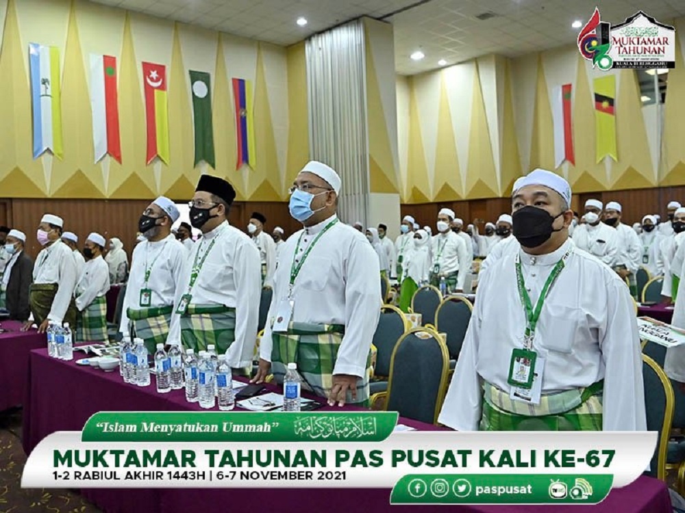 Delegates attend the 67th PAS Muktamar, November 6, 2021. u00e2u20acu2022 Picture via Facebook/ Parti Islam Se-Malaysia (PAS) Pusat