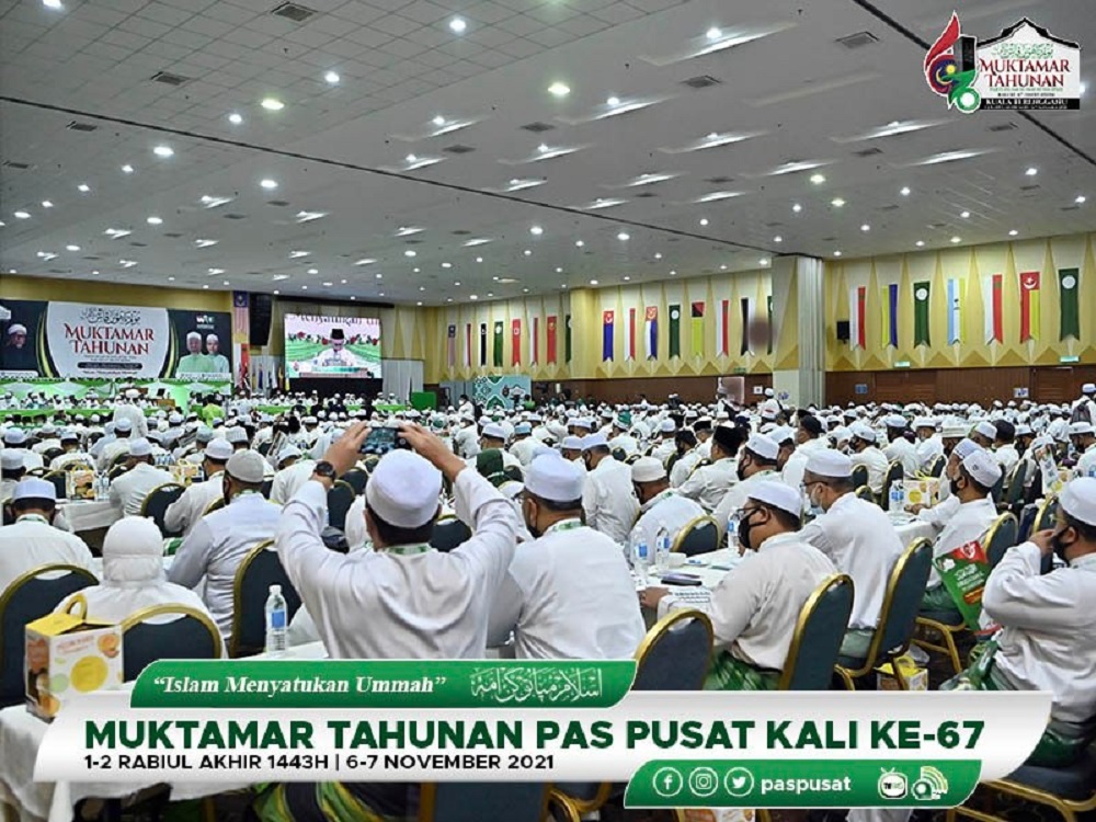 Delegates attend the 67th PAS Muktamar, November 6, 2021. u00e2u20acu2022 Picture via Facebook/ Parti Islam Se-Malaysia (PAS) Pusat