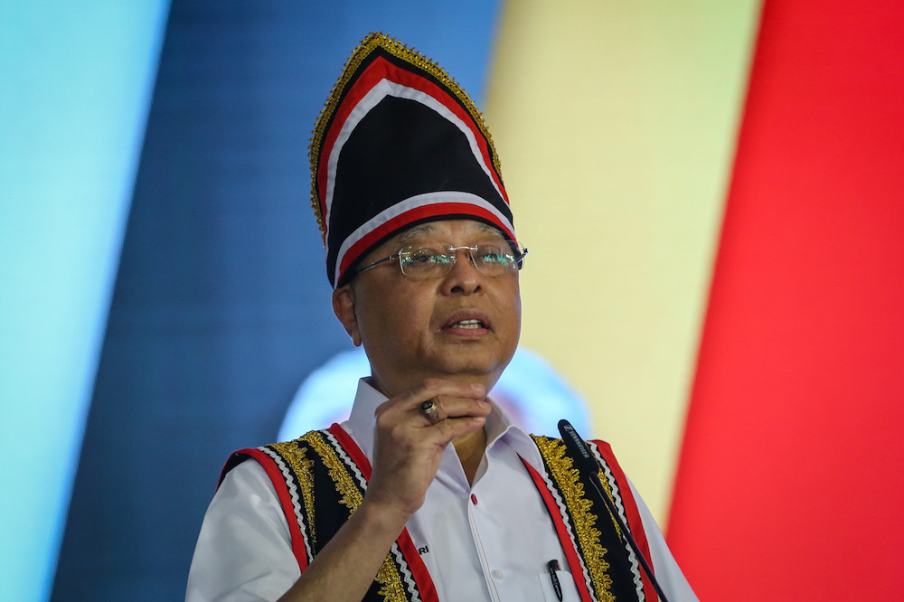 Prime Minister Datuk Seri Ismail Sabri Yaakob delivers his speech during the launch of the Pan Borneo Sarawak Highway Serian Interchange section in Serian December 5, 2021. u00e2u20acu201d Picture by Yusof Mat Isa