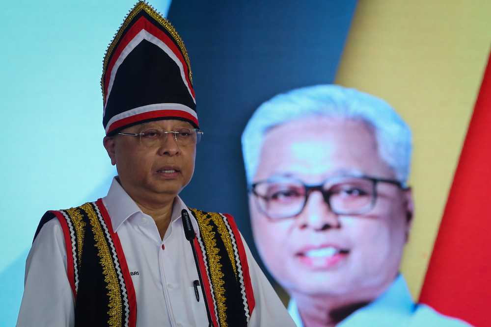 Prime Minister Datuk Seri Ismail Sabri Yaakob delivers his speech during the launch of the Pan Borneo Sarawak Highway Serian Interchange section in Serian December 5, 2021. u00e2u20acu201d Picture by Yusof Mat Isa