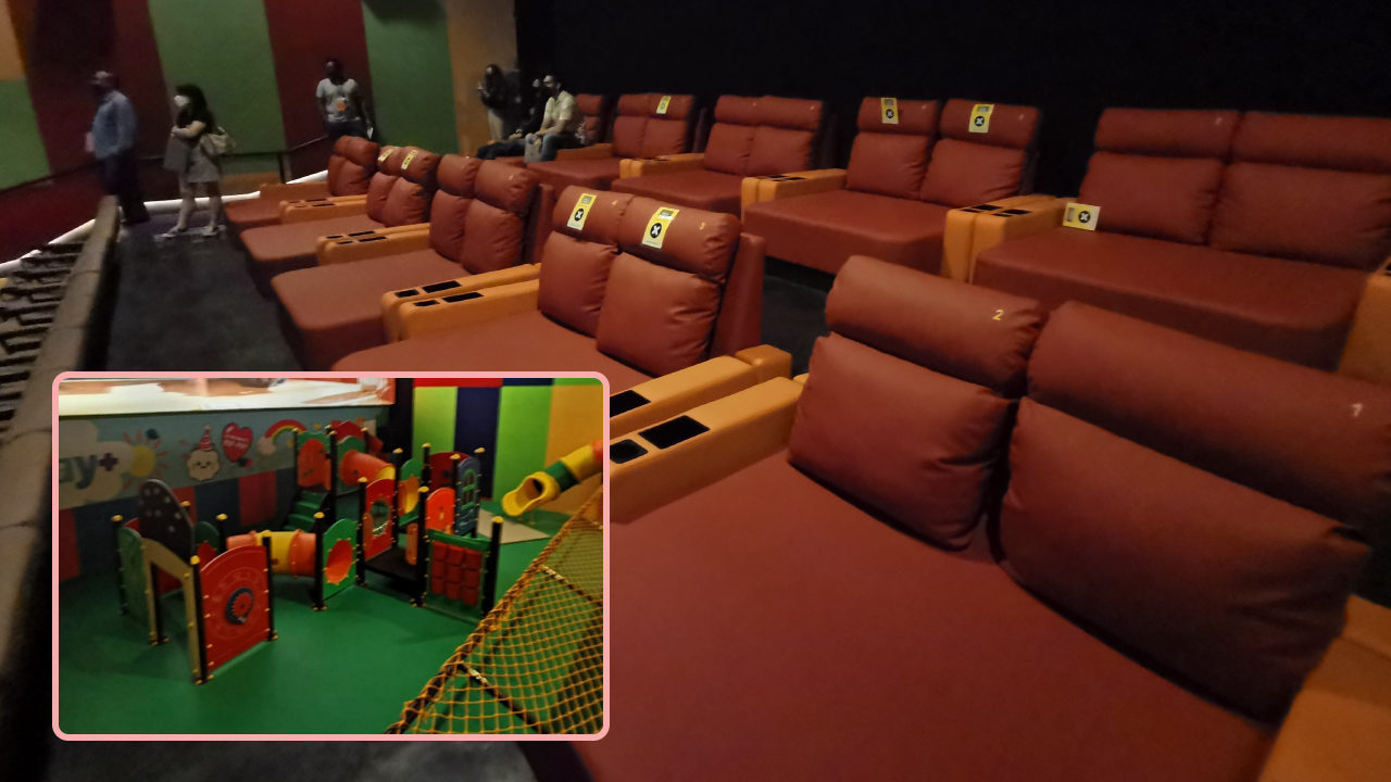 PlayPlus 家庭影厅不仅设有“野餐式”的座位，前方还有小型游乐设施供儿童玩乐。-庄礼文摄-